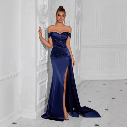 Sexy trägerloses, rückenfreies, hoch gespaltenes Maxikleid für Frauen, schwarz, schulterfrei, ärmellos, figurbetont, Club-Party, langes Kleid