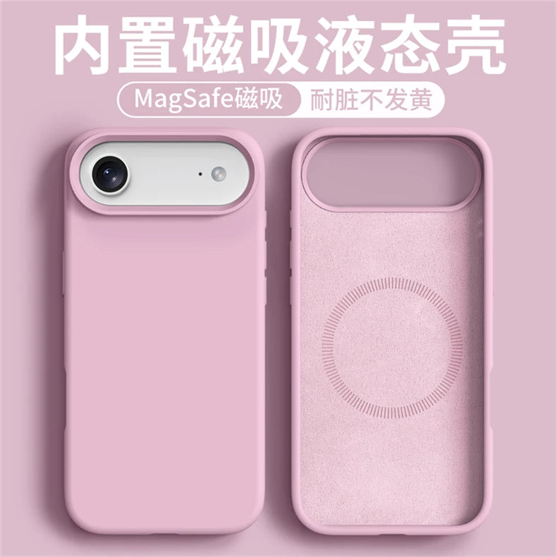 Magnetic Case For iPhone 17 Pro Max 17 Ari MagSafe Luxury Liquid Silicone Comfortable Feel Built in Flocking Protect Cover