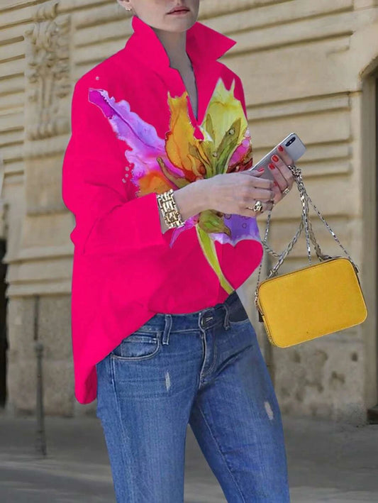 Women's Floral Tie Dye Print Long Sleeve Shirt Office Elegant Fashion Single Breasted Casual Shirt.