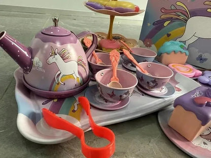 Kids Tea Party Set For Little Girls Mermaid Gift Pretend Toy Tin Tea Set Princess Tea Time Kitchen Pretend Play Tea Set Gift