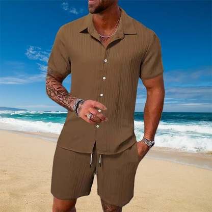Ice Silk Cool Summer Men's Solid Color Polo Casual Loose Short Sleeve Shorts Sport Set Beach Surfing Ultra-thin Ultra Light.