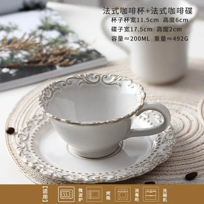 French Baroque Retro Relief Court Style Ceramic Dinner Plate European Tableware Western Food Plate Soup Plate Bowl Set