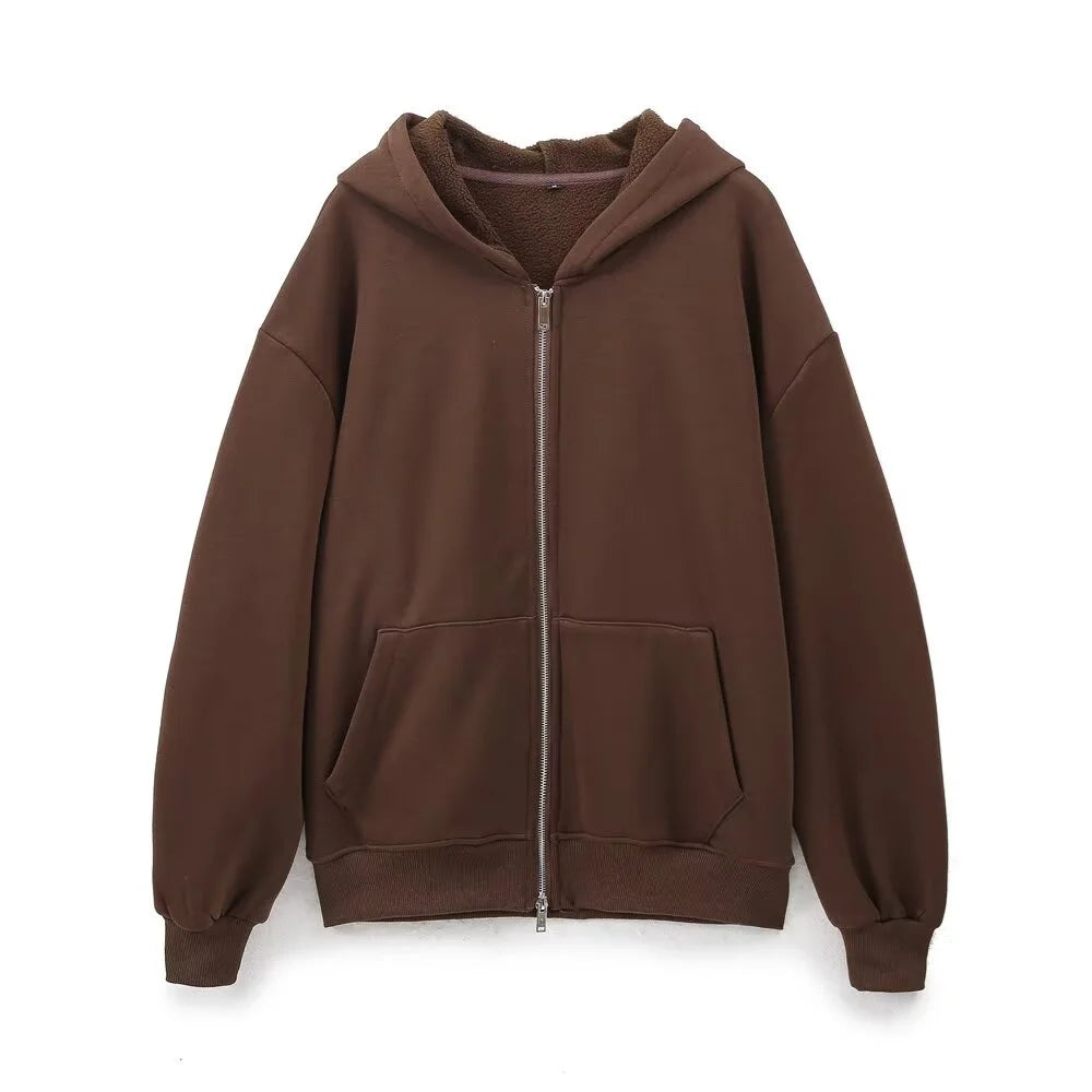 autumn new women's fashionable casual zipper decoration hooded long sleeved sportswear jacket wide leg pants set