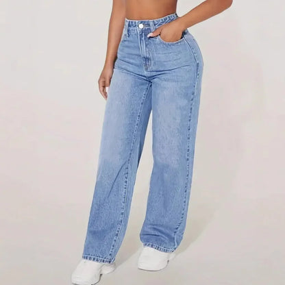 High Waist Straight Leg Jeans Women's Casual Spring Autumn New Style Cross-Border High Waist Wide Leg Jeans Water Washed.