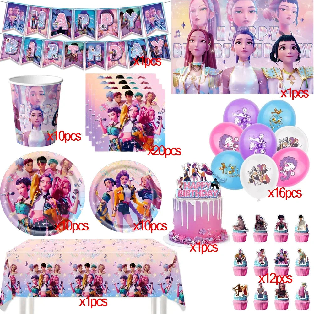 Neue Kpop Dämon Jäger Thema Einweg Geschirr Set Party Liefert Huntrix Saga Jungen Kuchen Topings Geburtstag Party Dekoration