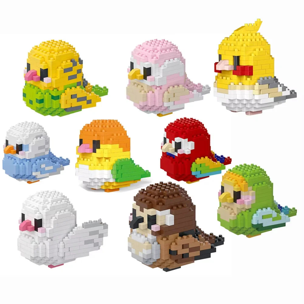 KNEW BUILT Colorful Parrot Micro Mini Building Blocks Assembly Toys 3D Model Bricks for Birds Funs Hands-on Ability Gift