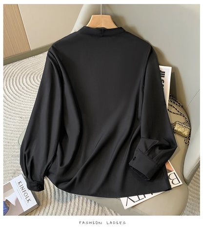 Big Size Women Shirts 2025 Spring Autumn Long Sleeve Office Lady V-Neck Solid Color Blouses Elegant and Youth Woman Tops.