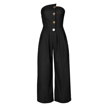Tube Jumpsuit Women Strapless Sleeveless Rompers Wide Leg High Waist Jumpsuits Solid Color Summer Party Commute Outfits Clothes.