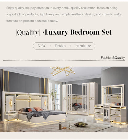 Türkisches Holzrahmen-Doppel-Kingsize-Bettsofa für Zuhause, modernes, luxuriöses, komplettes Schlafzimmermöbel-Set aus Holz