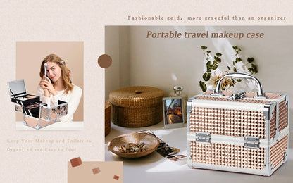 Makeup Case Portable Lock Alloy Unicorn Cosmetic Jewelry Nail Hair Accessories Storage Box with Mirror 2 Trays Make-up Suitcase.