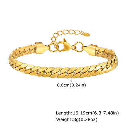 Vnox 6mm Flat Cuban Chain Bracelets for Women Girls, Macrame Edge Curb Links Bracelet,Gold Plated Stainless Steel with K18 Stamp