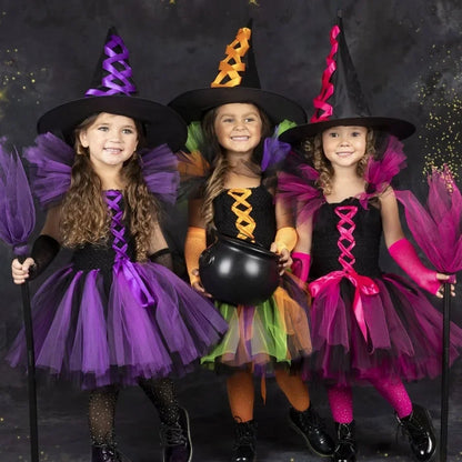 Halloween Malefice Kostüm für Kinder Karneval Party Kleidung Set Hexe böse Königin Cosplay Kostüm für Mädchen Phantasie Tüll Tutu Kleid.
