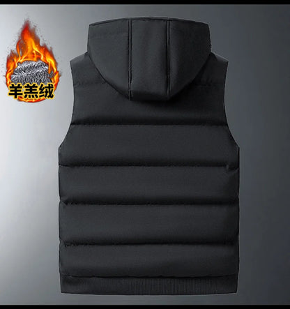 M-10XL Oversize Vests New Lambskin Vest Men's Autumn and Winter Warm and Detachable Hooded Youth Vests Windproof Waistcoats.