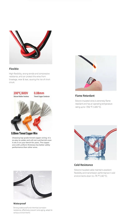 Soft Silicone Connection Cable 16AWG 18AWG 20 22 24 26 28AWG 30AWG 0.08mm Tinned Copper Wire For DIY, Automotive, Power Wiring.