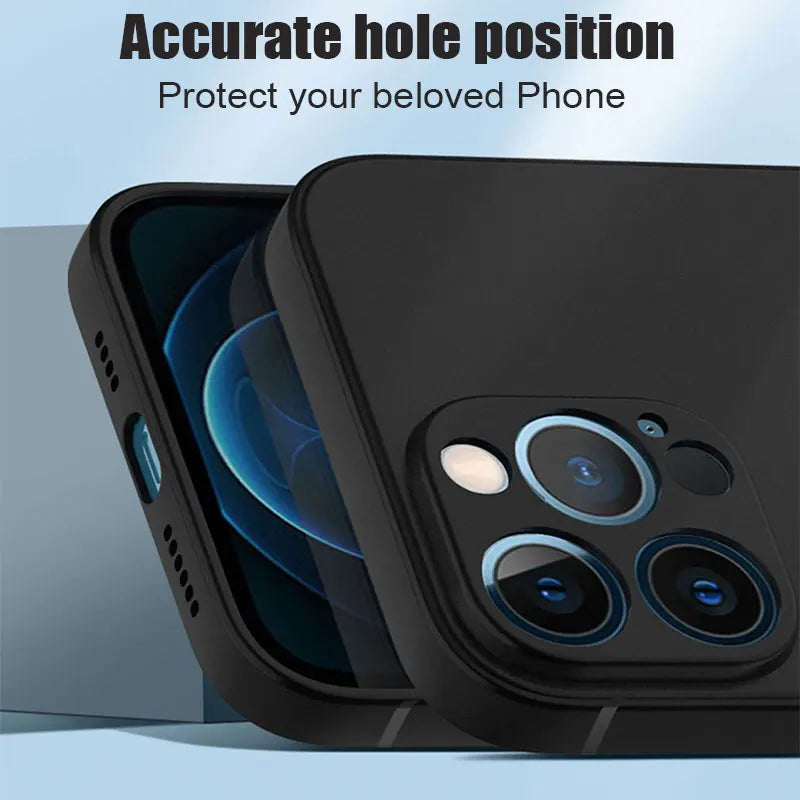 Luxury Black Silicone Matte Phone Case For iPhone 16 15 14 11 12 13 Pro Max 15 Plus 12 Mini 16E Xr X Xs Max Back Cover Soft Case.