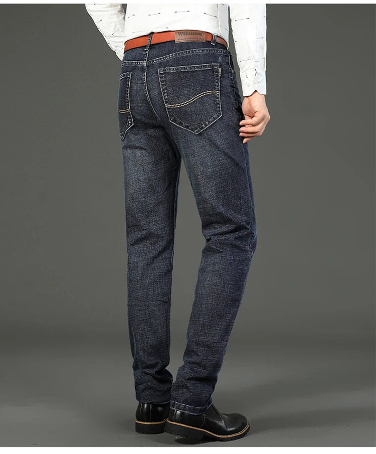 Male  All-match Brand Trousers Four Season Men's High Quality Jeans  Business Casual High Waist Denim Pants Simplicity Cool