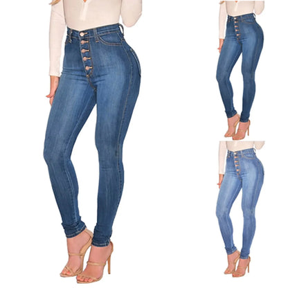 Skinny Colombian Jeans For Women 2024 High Waist Stretch Jeans 5 Button Push Up Butt Lifting Pockets Fashion Stretch Blue Jeans.