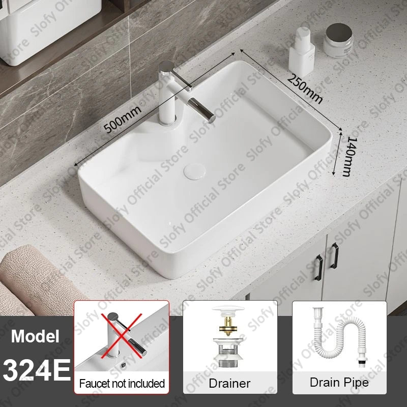 Large Square Ceramic Washbasin For Bathroom Countertop Basin White Sink Above Counter Pedestal Hotel Home Balcony Bathroom Sinks