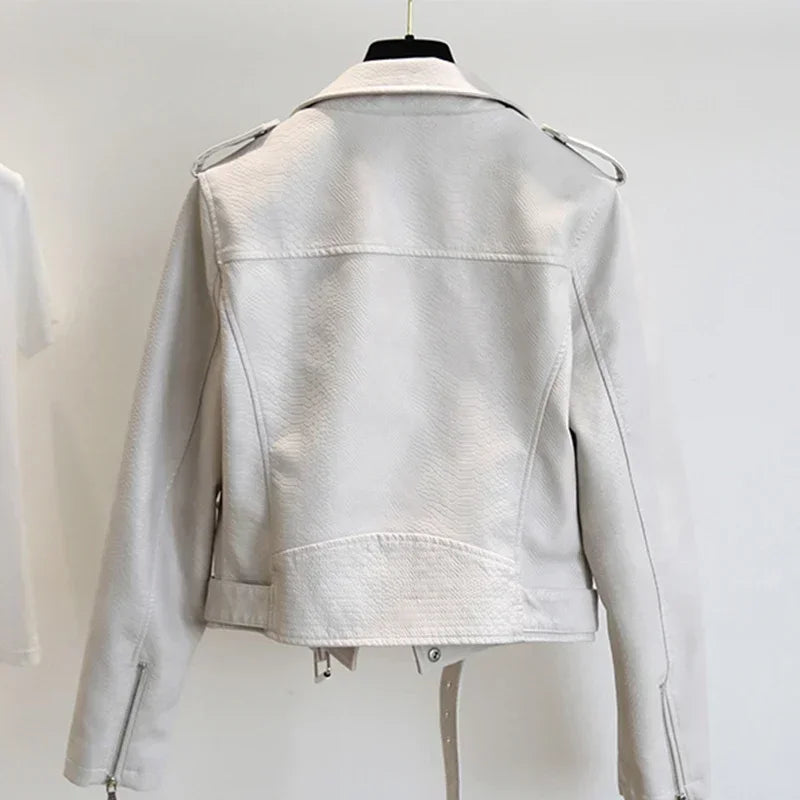 Dünne Jacke mit Gürtel Weibliche Streetwear Leder Mantel Biker Moto Frühling Herbst Frauen Faux Leder Jacke Oberbekleidung Neue Mode
