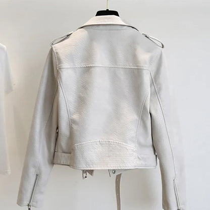 Dünne Jacke mit Gürtel Weibliche Streetwear Leder Mantel Biker Moto Frühling Herbst Frauen Faux Leder Jacke Oberbekleidung Neue Mode