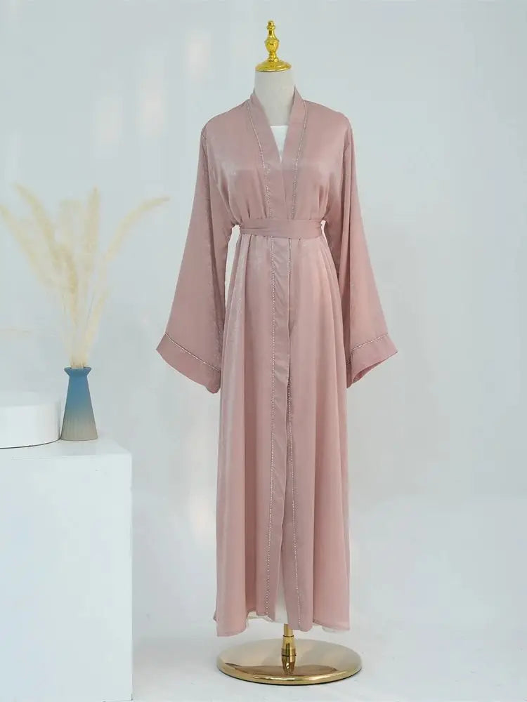 Ramadan Eid Open Satin Shimmer Kimono Abaya Damen Dubai Luxury Islam Muslim Kaftan Dress For Women Kebaya Robe Musulmane Femme.