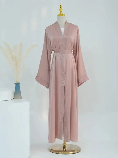 Ramadan Eid Open Satin Shimmer Kimono Abaya Damen Dubai Luxury Islam Muslim Kaftan Dress For Women Kebaya Robe Musulmane Femme.