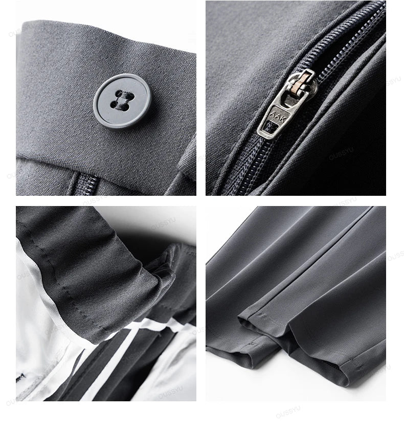 OUSSYU Brand Autumn Casual Pants Men Business Elastic Waist Korean Style Black Brown Grey Khaki Trousers Male Plus Size S-4XL.