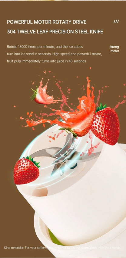 Portable Multi-function USB Wireless Juicer 12-blade Head Fast Juice Extraction 2600mAh Capacity Indoor and Outdoor Mixing Cup.