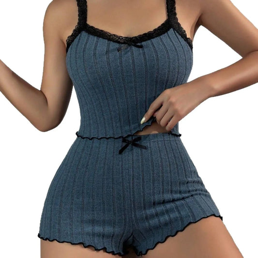 Elastische Spitze Trim Spwear frauen Sinnliche Baumwolle Flanell ort Hosen Hause Bequeme Sommer Oberbekleidung Hause Kleidung