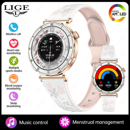 LIGE Luxury 1.19” AMOLED Screen Smart Watch Women Health Monitor Women's Wristwatch Bluetooth Call Waterproof Ladies Smartwatch