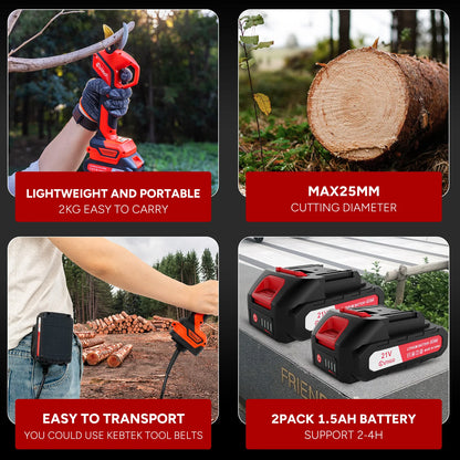 Professionelle Elektrische Gartenschere 25mm 2*1500mAh,2* 21v Lithium-Wiederaufladbar Akku Astschere, Rosenschere
