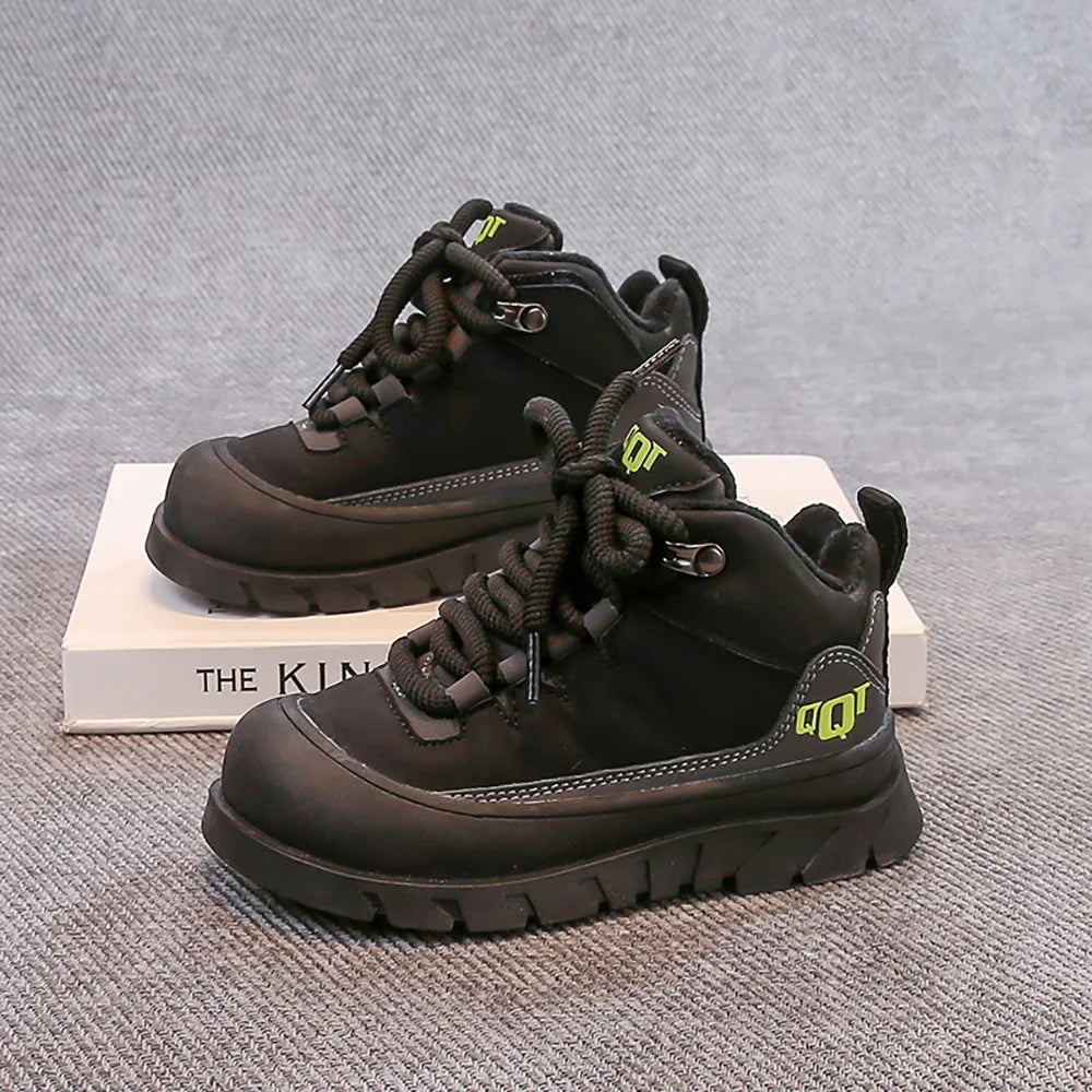 Winter Plush Boots For Children PU Leather Waterproof Boy's Warm Cotton Shoes Thick Warm Platform Teenager Kid's Snow Boots