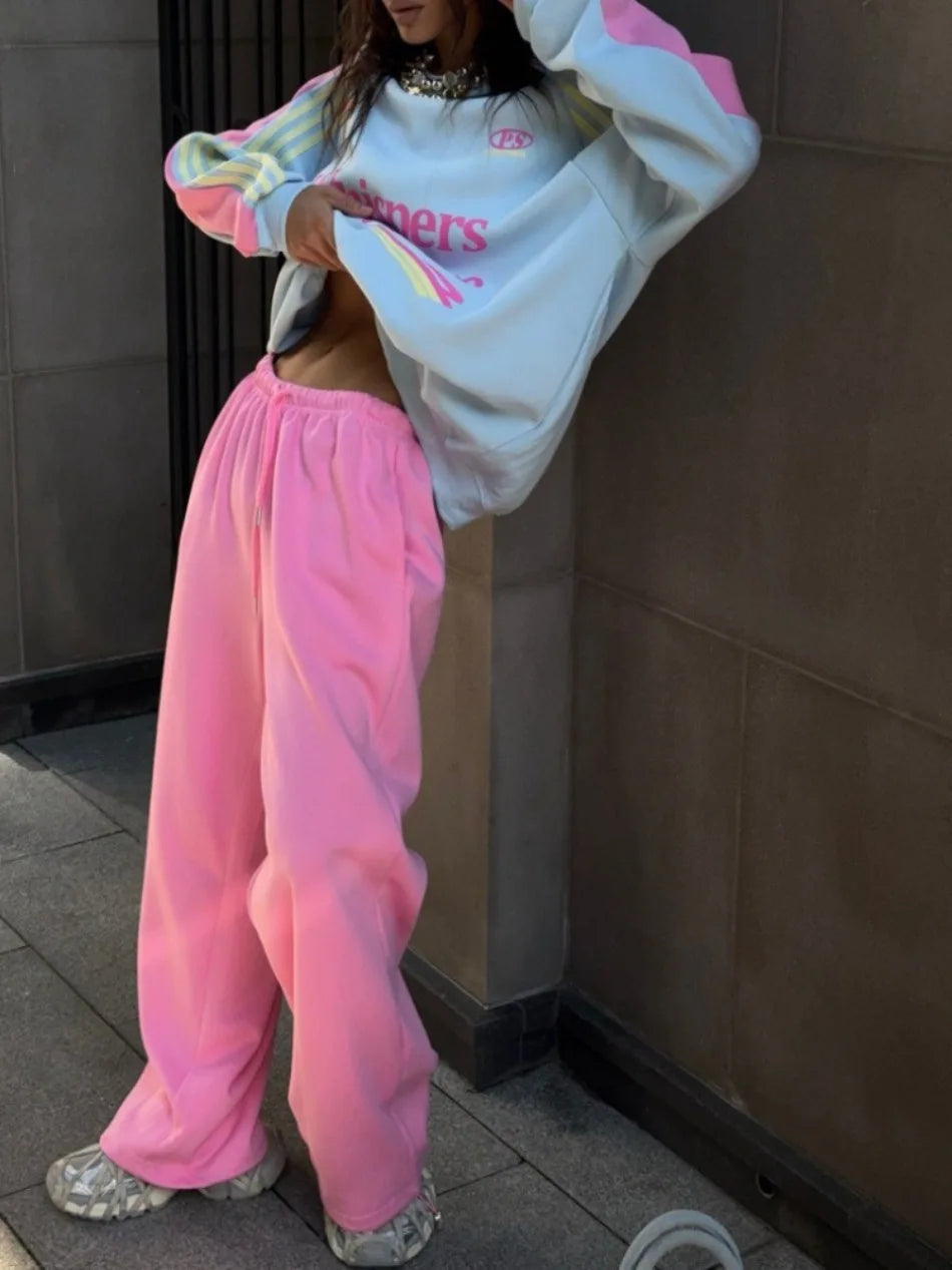 European American 2025, Neuankömmling Damen-Anzug-Set, hochwertiger Herbst- und Winter-Hoodie mit Farbblock-Hose, zweiteiliges Outfit