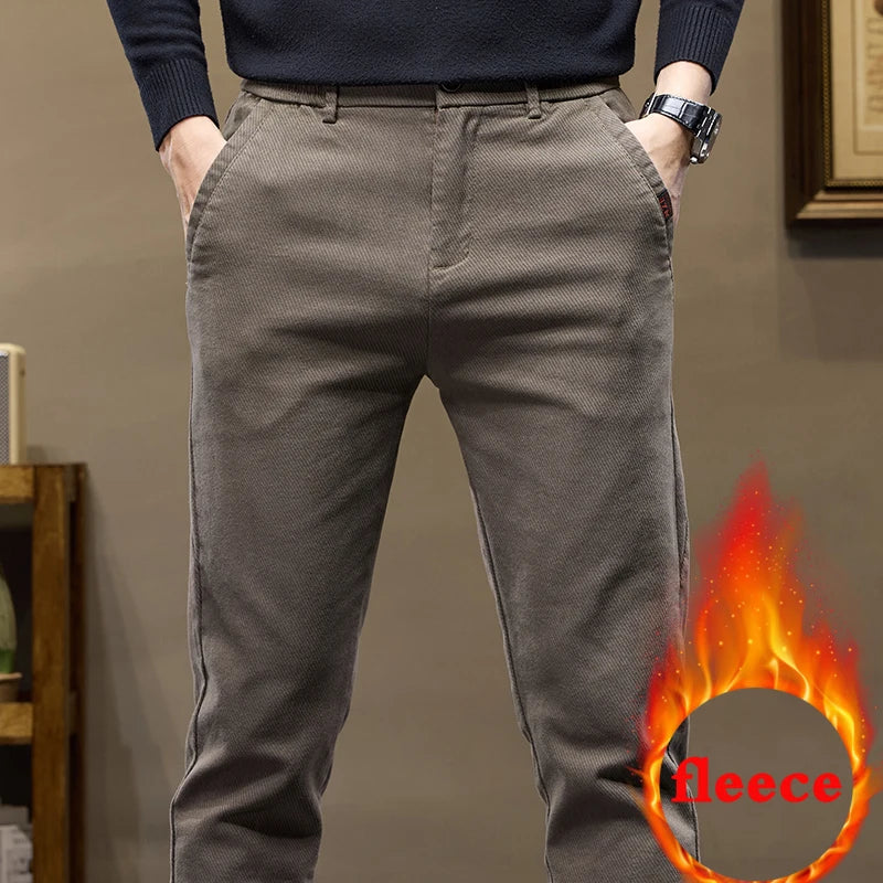 Warm Fleece Pants Winter Man Cowboy Man Thermal Fleece Lined Korean Fashion Slim Thicken Plush Wool Boot Cut Jeans Men.