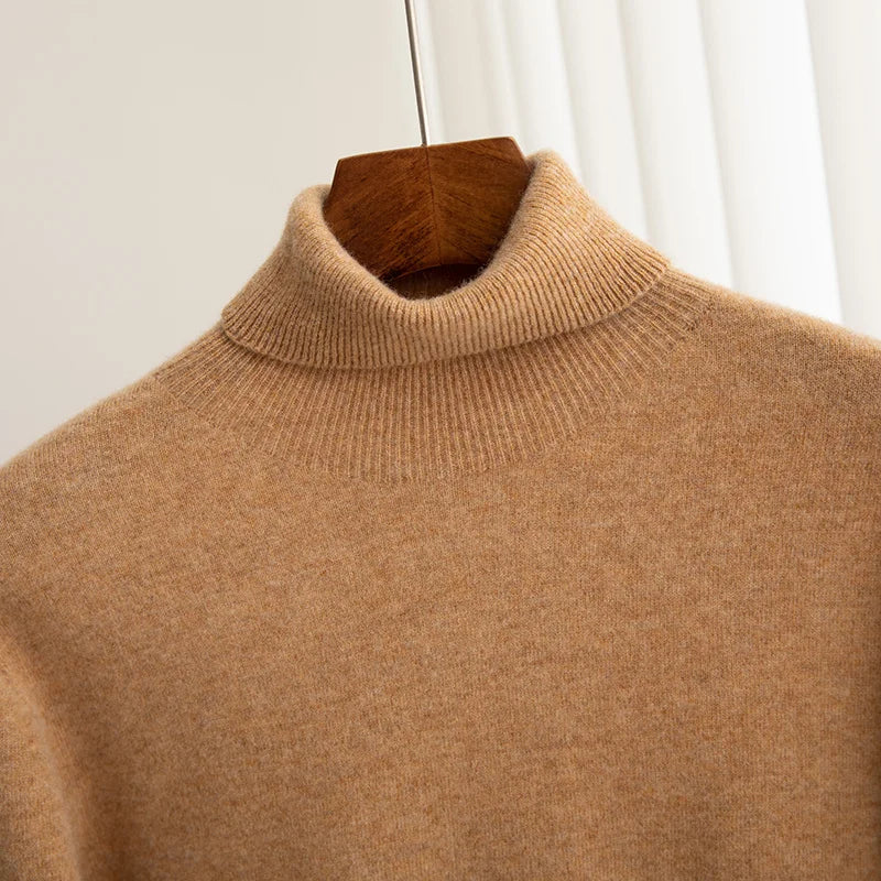 Men 100% Merino Wool Sweater Turtleneck Knitted Pullover Cashmere Warm Solid Color Clothes Business Bottoming Tops Autumn Winter
