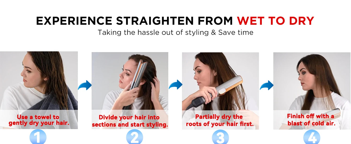 2025 New 2-in-1 Hair Straightener & Dryer Combo - Smartly Controlled Negative Ion Heating Plates, Suitable for Home Hair Styling.