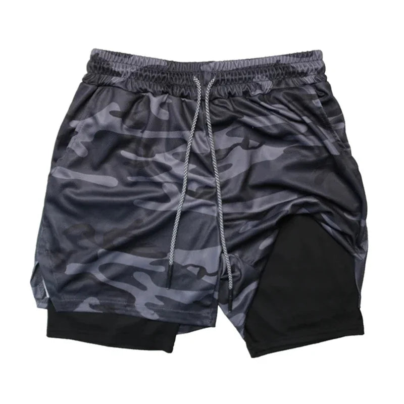 NEW Men's Multiple pockets Fitness Shorts Casual Sports Loose Breathable double-decker Shorts men Mesh Camouflage Running Shorts