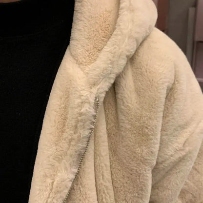 Winter faux lamb wool jacket men's padded thickened cotton clothing loose fleece jacket cotton clothing.