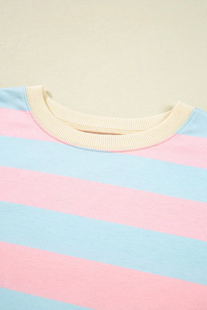 GIBSIE Plus Größe Gestreiften Tropfen Schulter Lose Sweatshirt Frauen 2025, Herbst Casual Langarm Passenden Rundhals Pullover Tops.