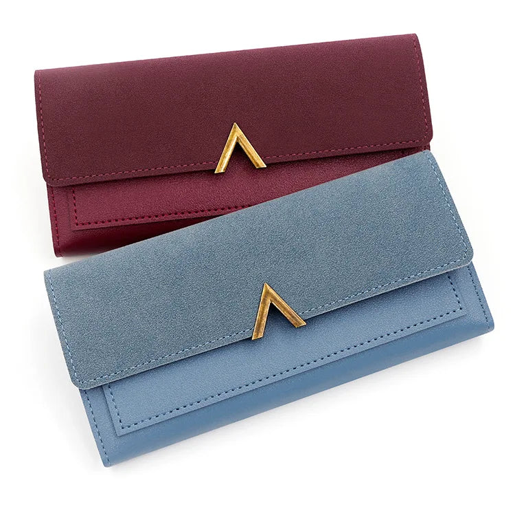 New Korean version women's wallet long V-shaped buckle three fold wallet for women, hand-held bag, change card bag