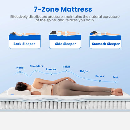 AUTHMIC 7-Zonen-Taschenfederkernmatratze aus Naturlatex-Memory-Schaum, 140 x 200 cm, 90 x 200 cm, orthopädisches Rückenstützbett