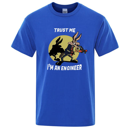 Trust Me Im An Engineer T Shirt For Men Pure Cotton Vintage T-Shirt Round Neck Engineering Tees Classic Man Clothes Oversized.