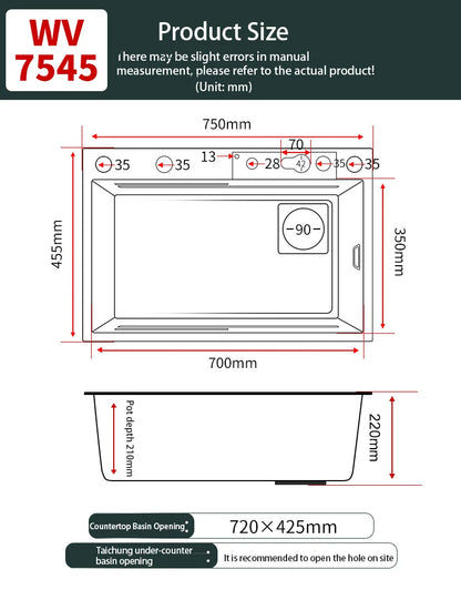Waterfall Sink Kitchen Stainless Steel Topmount Sink Large Single Slot Wash Basin With Multifunction Touch Waterfall Faucet