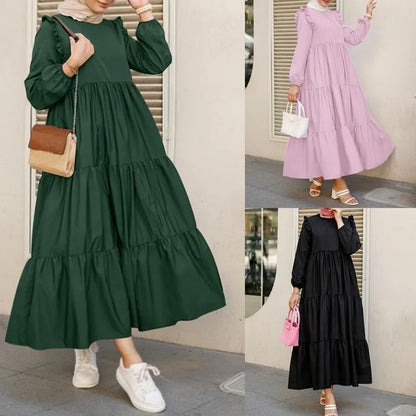2025 Vintage Solid Muslim Dresses Women Dubai Abaya Islamic Maxi Dress Robe Females Elegant Sweet Party Sundress Kaftan Vestidos.