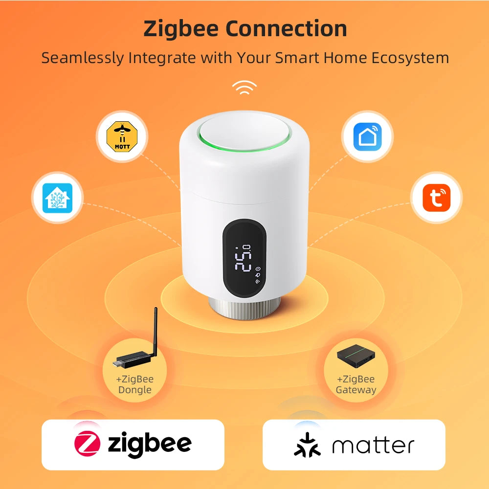 AVATTO 1~6PCS Tuya ZigBee TRV Thermostatic Valve,Smart Thermostat Radiator Actuator With Ambient Light,Alexa Google Home Alice.