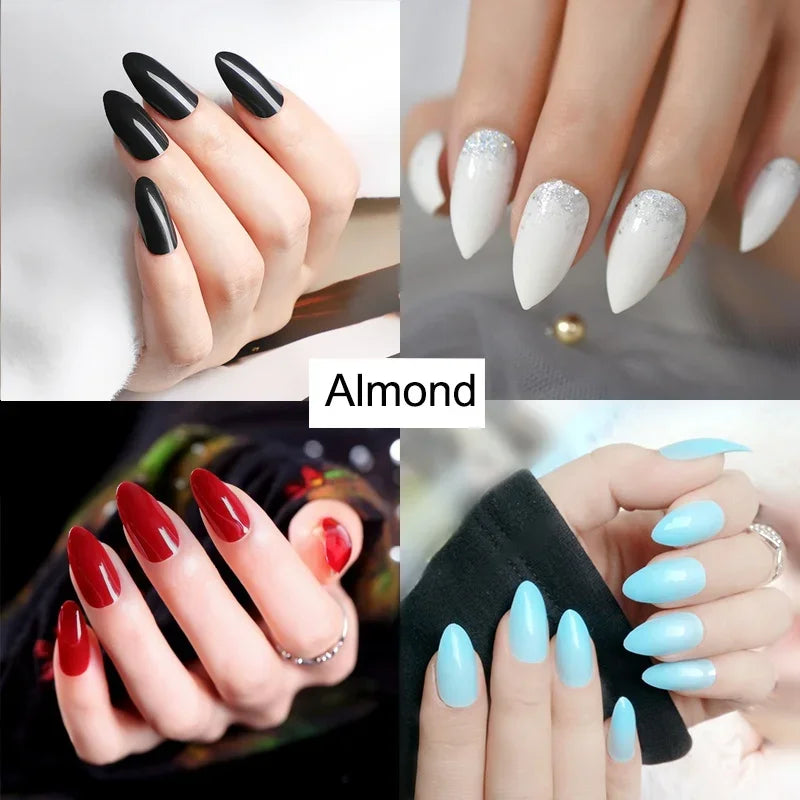 10 Sets/Pack Mixed Solid Colors Coffin Round Square Almond Shape False Nails Full Cover Nail Tips Short Fake Nails Tip Manicure.