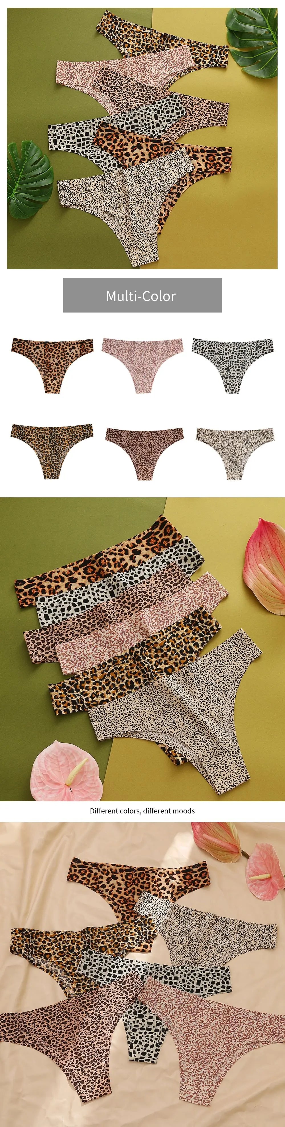 WarmSteps 3Pcs/Set Sexy Leopard Thongs Women's Panties Thongs 2024 New Female Underwear Seamless Printed Panties Ice Silk Briefs.