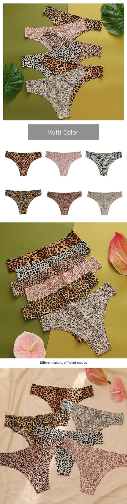 WarmSteps 3Pcs/Set Sexy Leopard Thongs Women's Panties Thongs 2024 New Female Underwear Seamless Printed Panties Ice Silk Briefs.