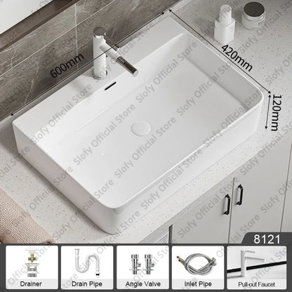 Large Square Ceramic Washbasin For Bathroom Countertop Basin White Sink Above Counter Pedestal Hotel Home Balcony Bathroom Sinks