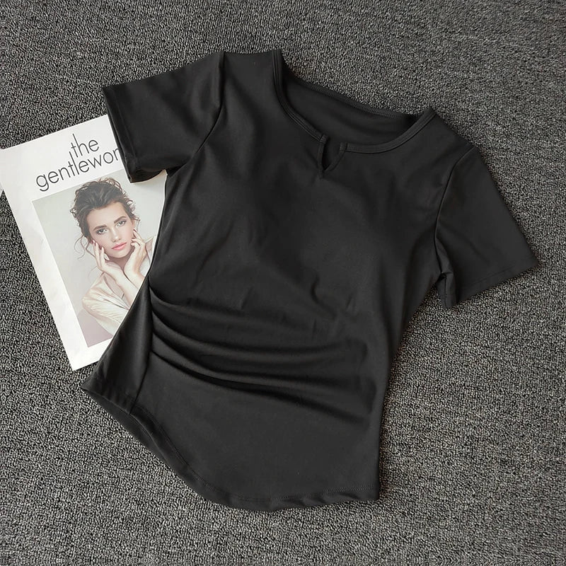 Women's  Sports Shirts Yoga Short-sleeved T-shirt Padded Tight Training T-Shirt Breathable Quick-dry Running T-Shirt Fitness Top.